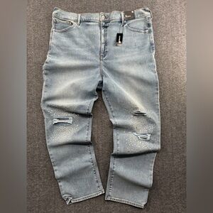 NWT Express Light Wash Distressed Rhinestone Skinny Jeans 18L